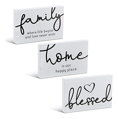 Jetec 3 Piezas Family Home Blessed Rustic Wood Sign Mini Woo 0