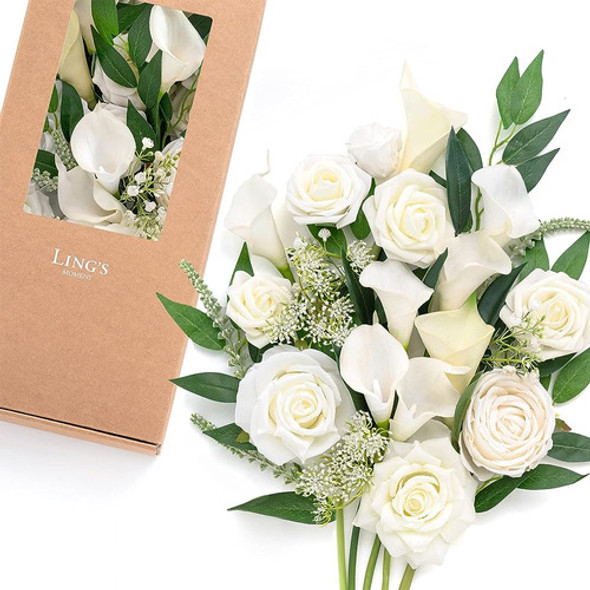 ~? Ling's Moment Artificial Flowers Box Set Vibrant White Fo 0
