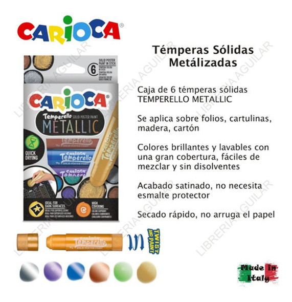 6 Temperas Solidas Color Metalizada Carioca Temperello Cuota 1