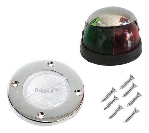 Combo Luz Navegación Bicolor Proa + Popa Led Náutica Cromado 0