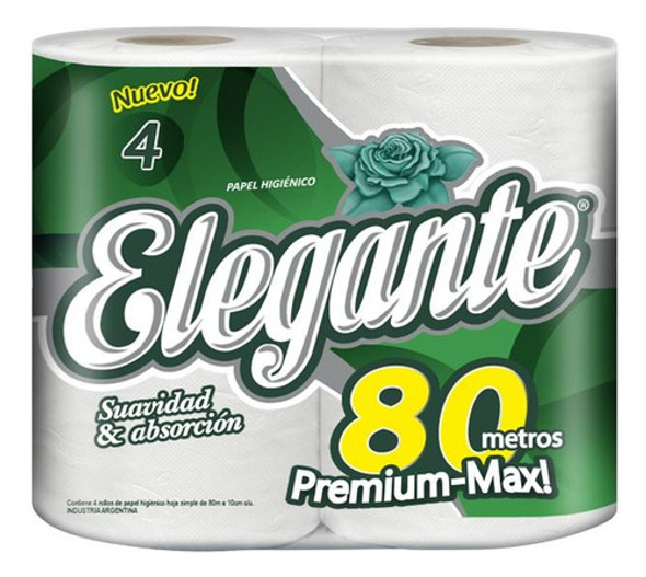 Papel Higienico Elegante 80 Metros 40 Rollos Blanco Premium 0