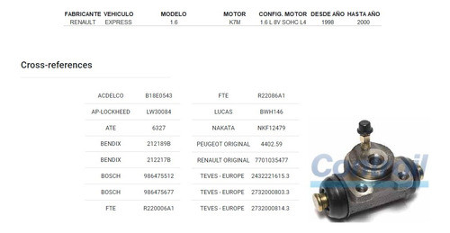 Cilindro Rueda Trasero Peugeot 504 P-up 1992...  22,22mm 1