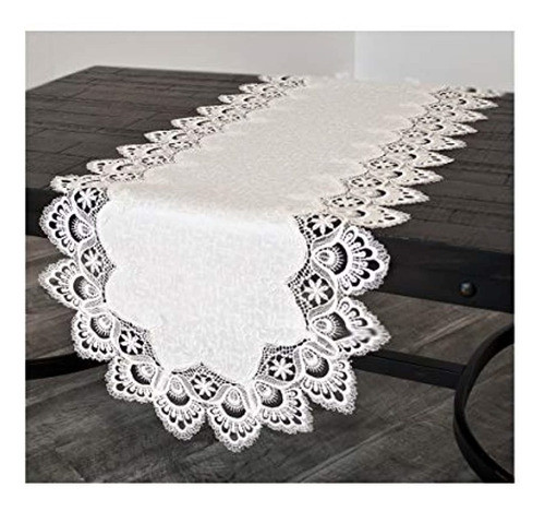 Encaje De Cola De Pavo Real Jacquard Blanco 16 X 35 Pulgadas 0