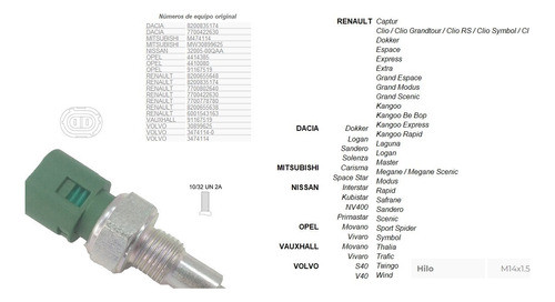 Interruptor Luz Marcha Atras Clio/r19/twingo/megane/scenic/ 1