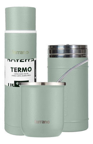 Kit Termo Mate Y Yerbera Terrano Verde 0