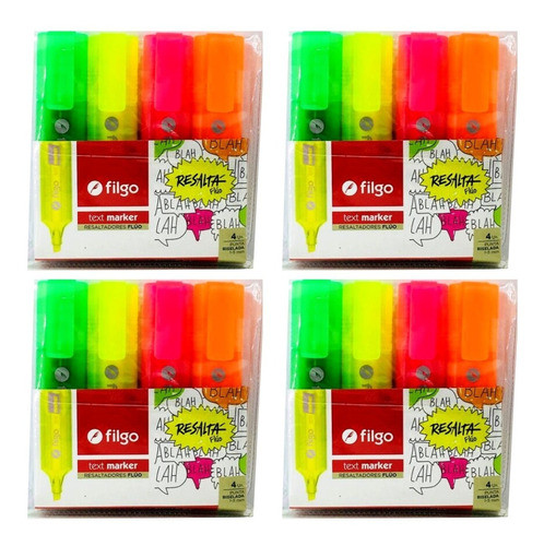 4 Set 4 Resaltadores Grueso Filgo Colores Fluo Text Marker 0