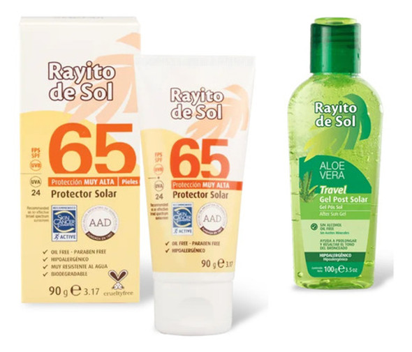 Protector Solar Rayito De Sol Fps 65 90g + Gel Post Solar 0