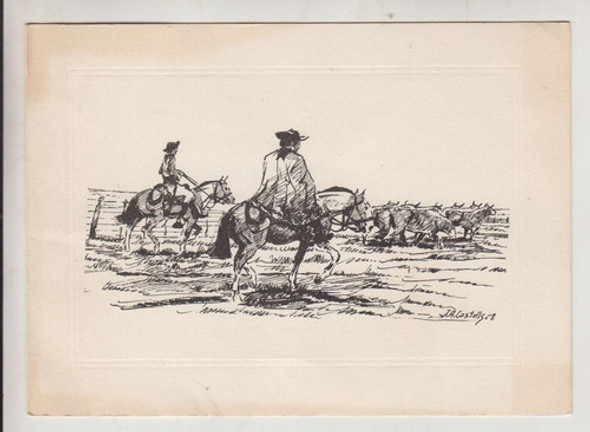 1958 Tarjeta Gauchesca Por Julio Alberto Castells Capurro 0