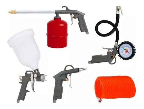 Kit 5 Piezas Pistola Pintar Inflador Manguera Para Compresor 1