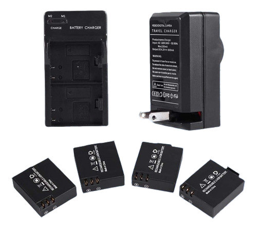 4pcs 3.7v 900mah Li-ion Batería + Cargador Doble Para Sj4000 0