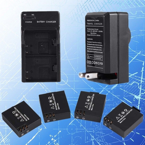 4pcs 3.7v 900mah Li-ion Batería + Cargador Doble Para Sj4000 1