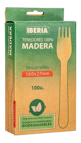 Tenedor Madera Descartable Iberia (27mm X 16cm) X 100 U. 0