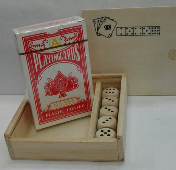 Cartas Pocker + 5 Dados En Caja Madera 10x10cm 1
