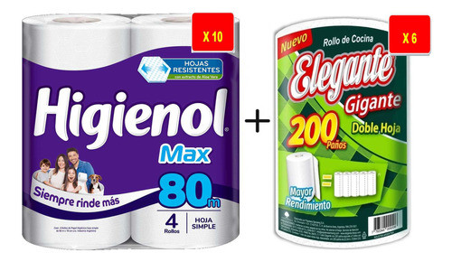 Bolsón Papel Higienol X10 + Rollo De Cocina Elegante X6 0