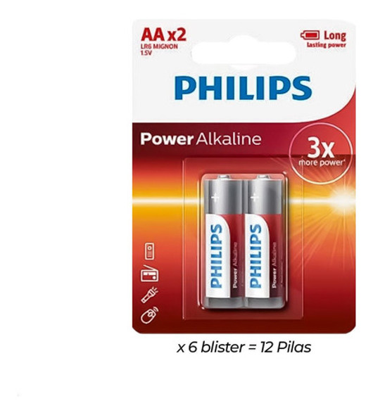 Pilas Aa Philips Alcalinas (12 Uni) X6 Blíster 1