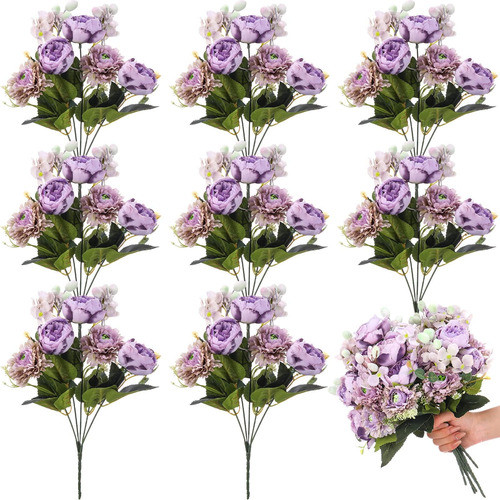 Crowye 8 Ramos Flores Hortensias Peonía Seda Boda, Flores 0