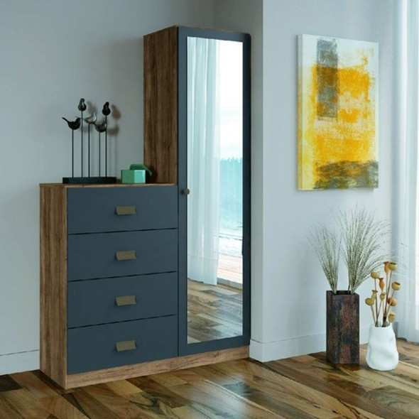 Comoda 4 Cajones 1 Puerta Y Espejo + 2 Mesas De Luz 1