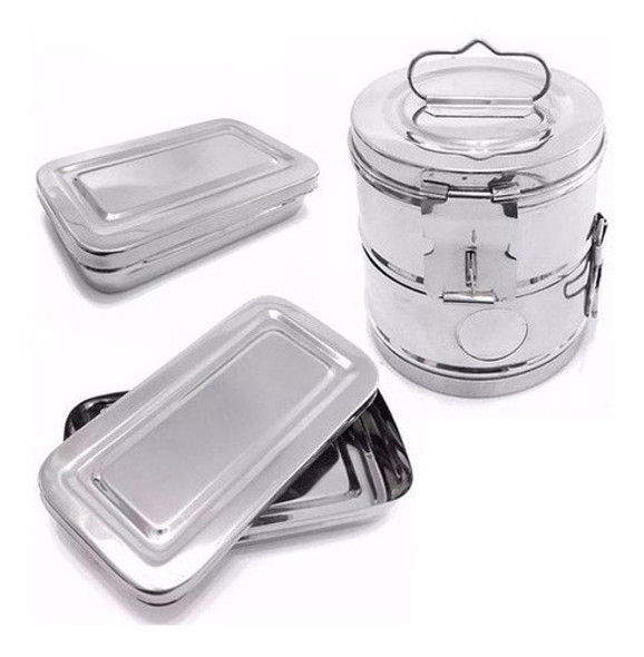 Tambor Algodonero + Caja Chica Y Grande Acero Inox Pedicuria 0
