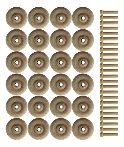 Ruedas De Madera &ndash; 24 Unidades Con Piquetas De Eje Gr. 1