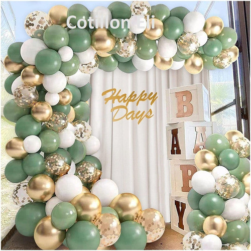 Arco Globos Verde Retro Vintage Blanco Dorado Confeti Safari 0