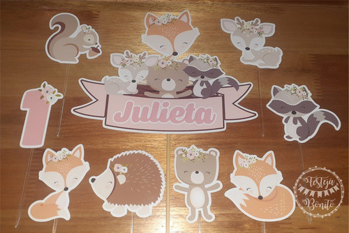 Cake Topper Adorno Torta - Animales Del Bosque Personalizado 1