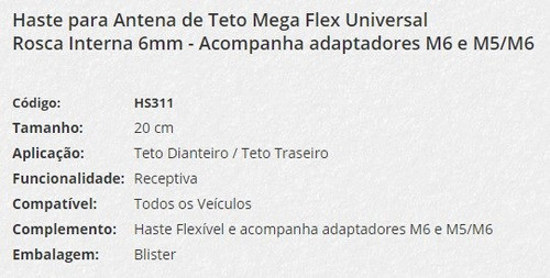 Mastil De Antena De Goma Para Auto 20cm Rosca 5/6mm 1