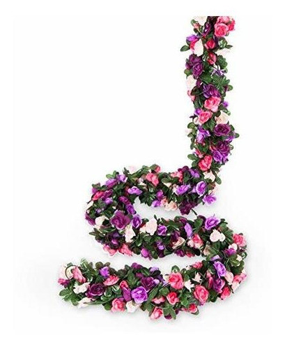 Guirnaldas De Flores Artificiales 8u. De 2.5m/purpura Rosa 0