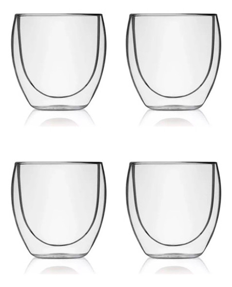 Vaso De Doble Pared Vidrio 250 Ml Kit X 4 0