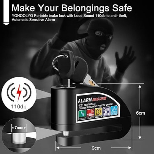 Candado Tranca De Disco De Freno Con Alarma Para Moto, Bici 1