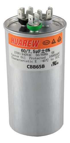 Huarew Condensador Redondo De Arranque Dual De 60+7.5 Uf ±6% 0