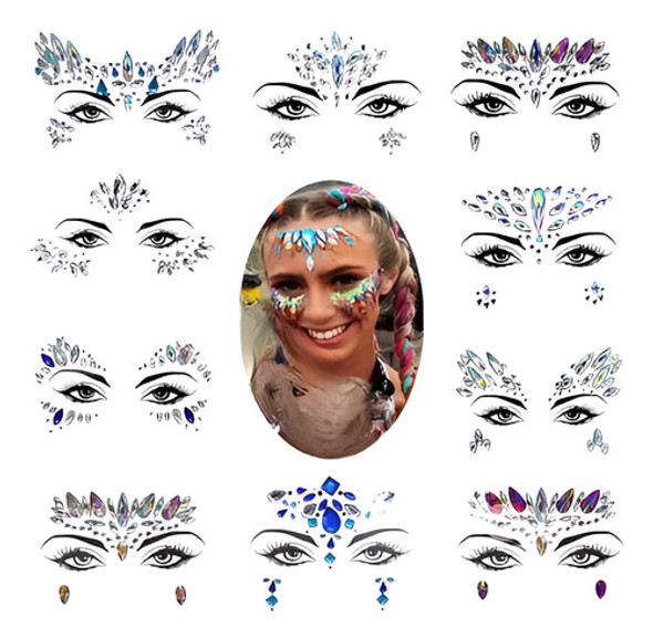 X3 Strass Stickers Cristales Autoadhesivos Faciales Tatto 0