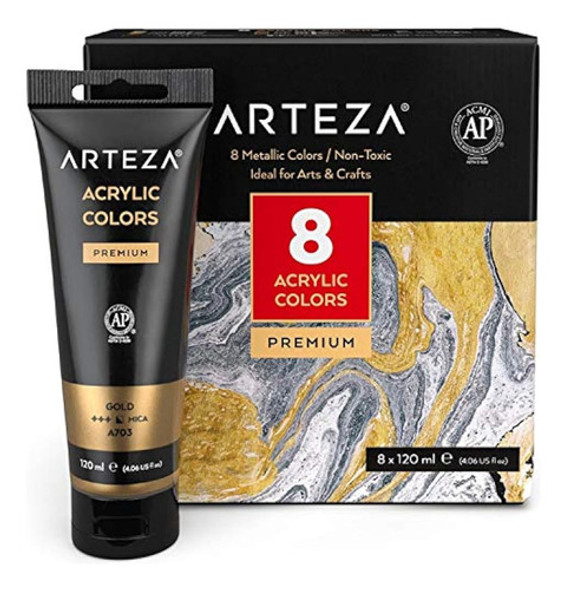 Arteza Pintura Acrílica Metálica, Juego De 8 Colores Metálic 0