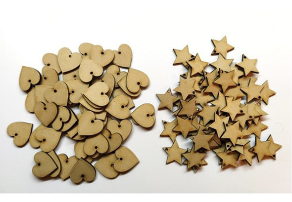 50 Estrellas Y 50 Corazones Fibrofacil 2cm Mdf Souvenirs 1