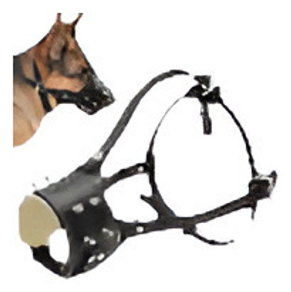 Bozal De Perro De Cuero Anti Morder Masticar Corteza Con Tac 1