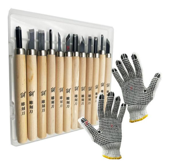 Cincel Gubias Tallado Profesional Madera + Guantes D Trabajo 0