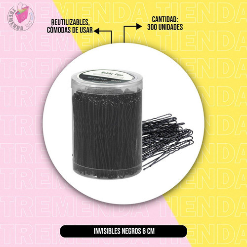 Invisibles Para El Cabello 6cm X 300 Unidades Negro 1