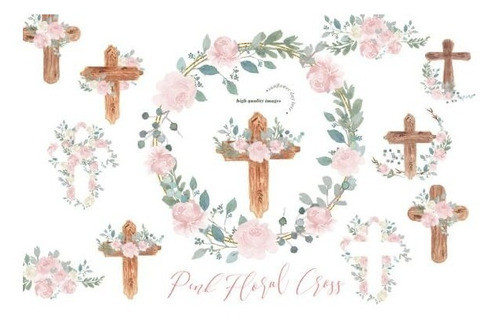 Kit Imprimible Scrap #03 - Pink Flowers Easter Crosses 0