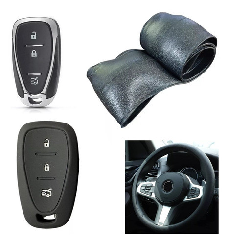 Cubre Volante + Funda Llave Silicona Chevrolet Cruze Negro 0