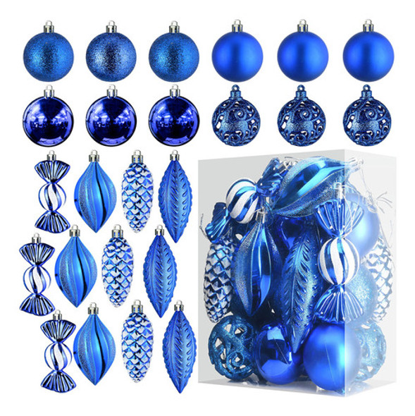 Adornos Navidenos Para Decoracion De Navidad, Color Azul, 24 0 Adornos Navidenos Para Decoracion De Navidad, Color Azul, 24 0