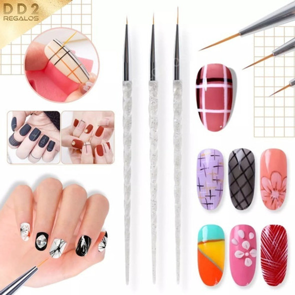 Set X3 Pinceles Glitter Liner Decoración De Uñas Nail Art 1