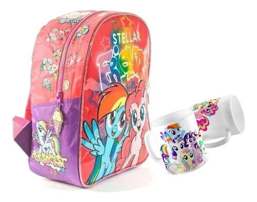 Mochila Jardin My Little Pony + Taza Plastica Combo Escolar 0