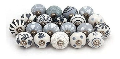 Tiradores Para Muebles De Ceramica Gris Blanco X6u.diam4.3cm 1