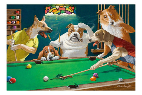 Perros Jugando Al Pool Collie Gran Danés - Lámina 45x30 Cm. 0