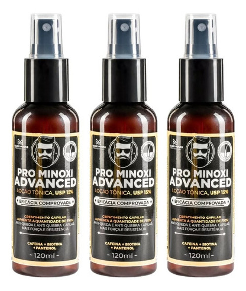Kit 3 Tónicos Crecimiento Barba Cabello Pro Minoxi Advanced 0