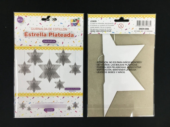 Decoracion Guirnalda Estrella Panal Plateada 20cm 0