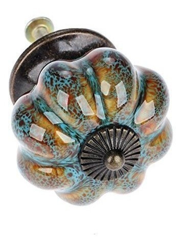 10 Tiradores Mgoodoo Ceramica Forma Calabaza Celeste/marron 1