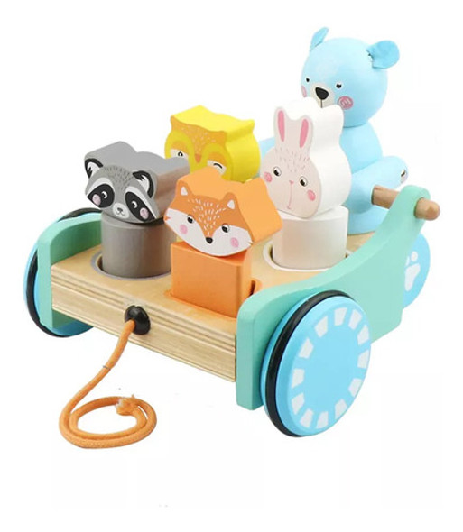 Carrito De  Arrastre Animales Madera 0