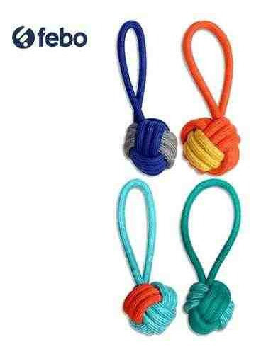 Juguete Para Mascota Con Pelota Nudos Color Verde Y Celeste 1