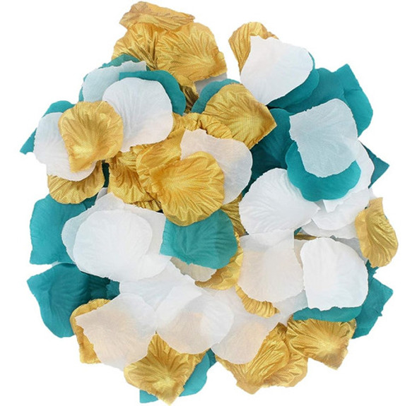 900pcs Verde Azulado Oro Blanco Seda Pétalos De Rosa Turques 0