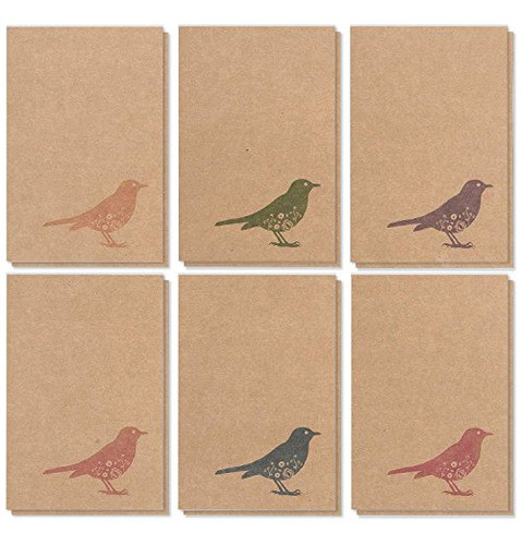 36 Pack Cualquier Ocasión Diseño De Pájaros Kraft Tarjetas D 0
